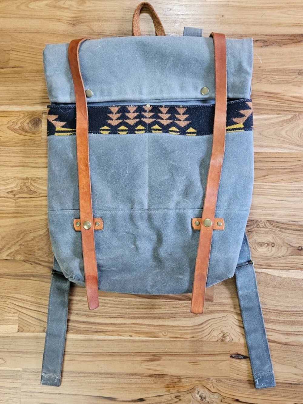 Western Bound Goods Waxed Canvas Backpack, Leather Pendleton Wool Gray, $265 Ret